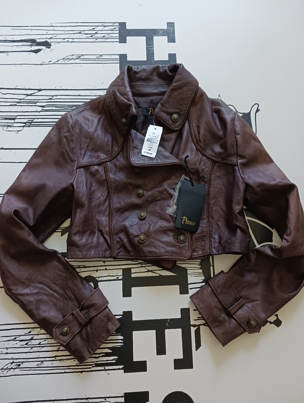 NWT PLEASE made In Italy Genuine Leather Cropped Jacket Size 44